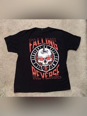 Black Falling in Reverse Skull Tee with Red Accents - Men's Shirt